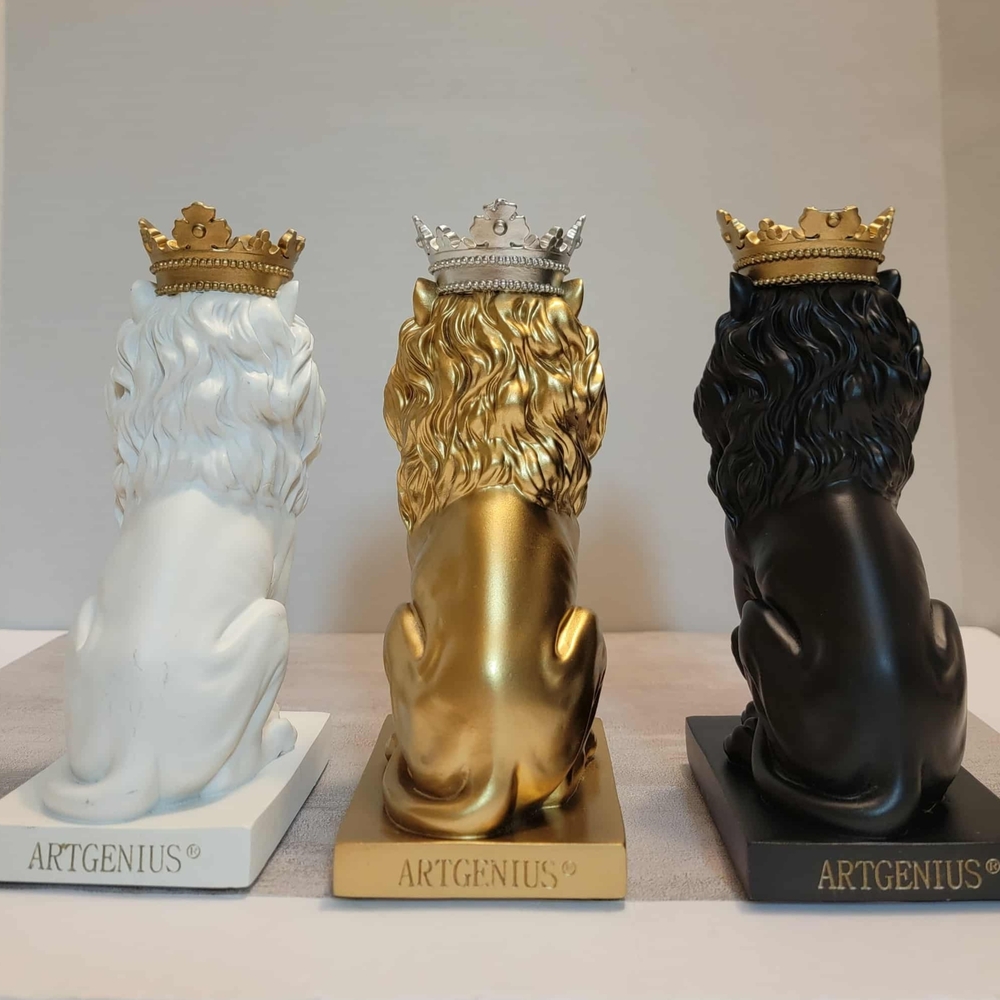 ARTGENIUS Set Of 3 Crowned Lion Statues - Picture 2 of 10